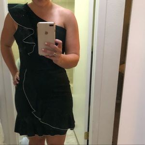 Dark green one shoulder ruffle Parker Dress